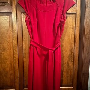 Kasper Red Midi Dress with Belt